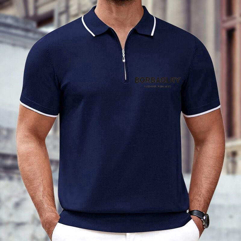Stile europeo abbigliamento estivo uomo casual business polo camicia cotone tessuto massello a maglia con cerniera lapela cerniera a maglia