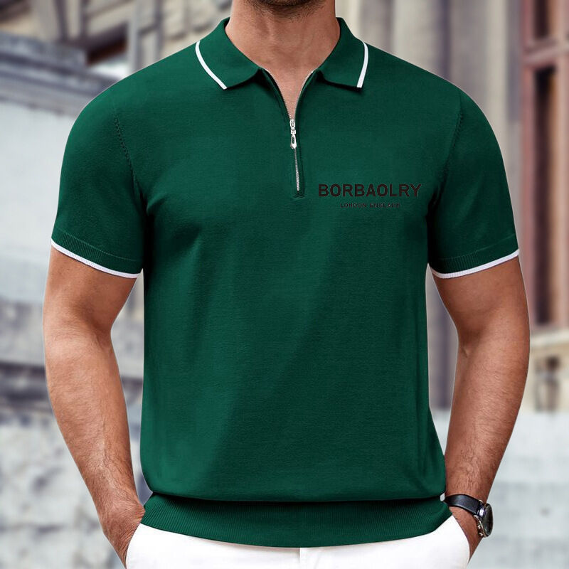 Stile europeo abbigliamento estivo uomo casual business polo camicia cotone tessuto massello a maglia con cerniera lapela cerniera a maglia